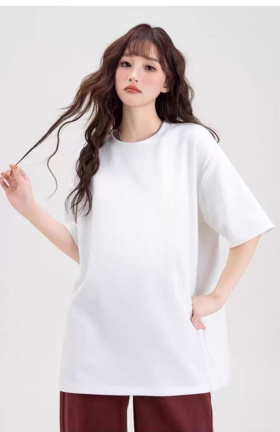 促-【100%棉系列】品牌代加工工厂剪标→宽松大版遮屁股中长全棉简约T恤-喜出