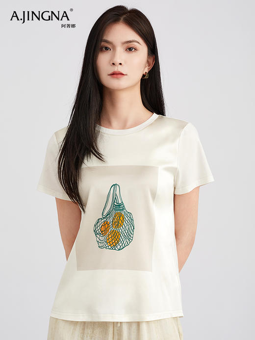 【夏日图案】阿菁娜桑蚕丝AB面百搭短袖T恤F30C301036 商品图1