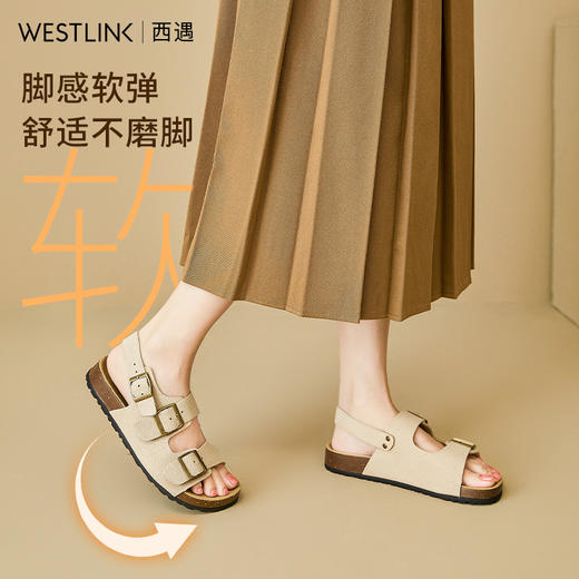 西遇复古勃肯凉鞋女新款夏季休闲百搭复古沙滩鞋外穿厚底凉鞋D1546957 商品图1