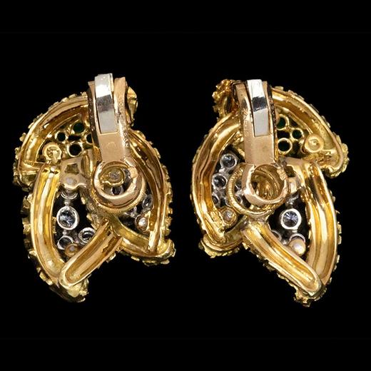 独角鹿西洋古董 1965年代法国出品18K黄金铂金镶嵌钻石及祖母绿耳环一对 商品图5