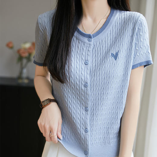 纤束马精纺羊毛扭花刺绣短袖 YYY-2507 商品图2