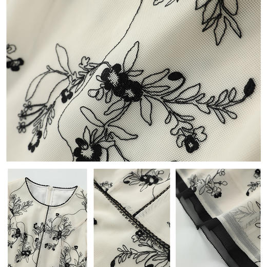 司歌网纱刺绣v领短袖连衣裙A911007X 商品图2