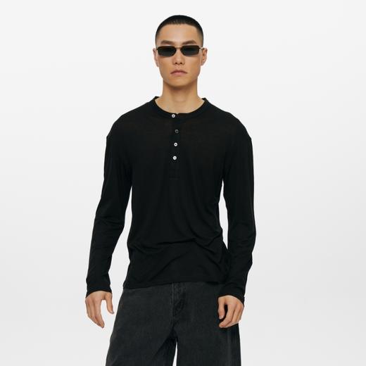 oneup天丝羊毛亨利领长袖T恤 商品图2