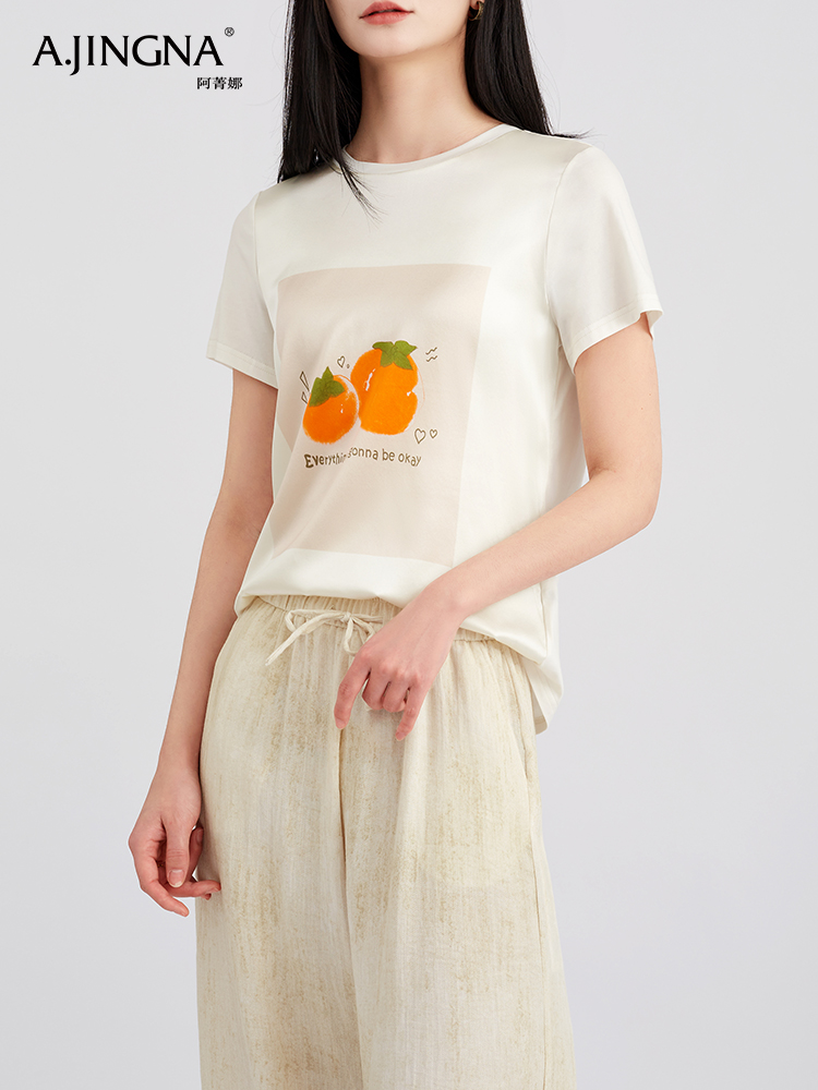 【夏日图案】阿菁娜桑蚕丝AB面百搭短袖T恤F30C301036