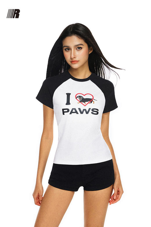 FDR官方店 腊肠狗插肩撞色短袖t恤女夏季修身显瘦短款上衣体恤 商品图5