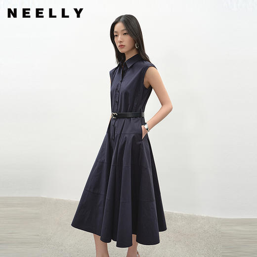 NEELLY纳俪商场同款夏季新款简约舒适无袖连衣裙女时尚通勤长裙N25042Y01059 商品图0
