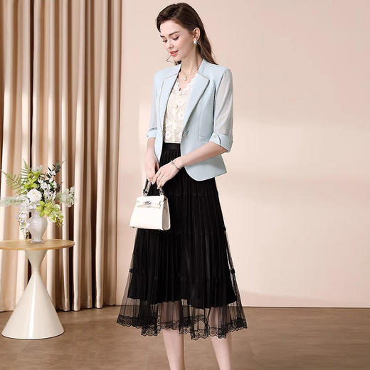 全新升级【铂金会员201/天猫269/差价68】(00651) 时尚通勤七分袖西装外套女夏季2025新款气质百搭休闲显瘦西服 商品图3