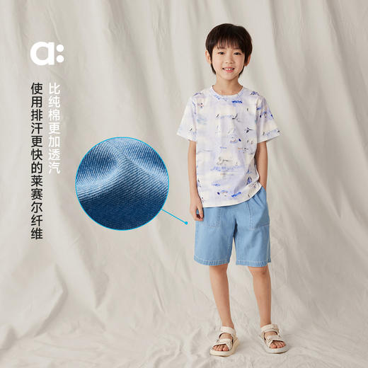 【达人专属】allblu幼岚【blublu牛仔中裤】儿童中裤男童女童夏季亲肤牛仔短裤 商品图1