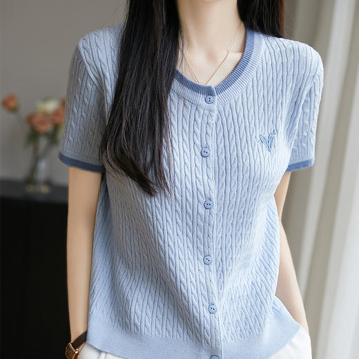 纤束马精纺羊毛扭花刺绣短袖 YYY-2507 商品图3