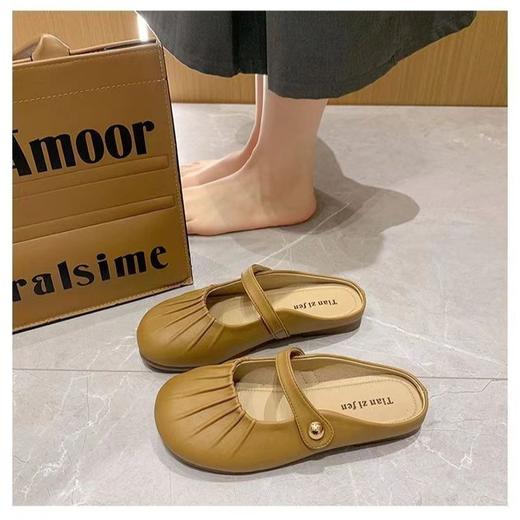 【法式晚风❗️新款包头半拖鞋】脚感舒适，柔软轻盈，洋气褶皱一脚蹬平底懒人鞋玛丽珍凉鞋配裙子复古穆勒鞋 商品图5