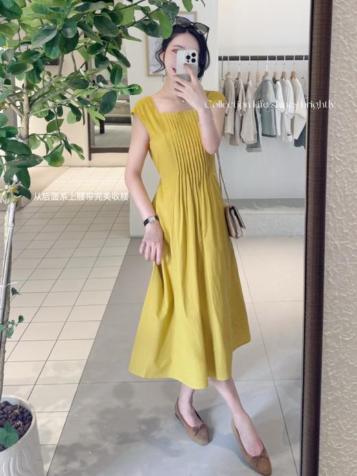 生活闪闪发光 | 显白100分&漂亮100分的精致打条工艺绑带收腰连衣裙 芒果黄 商品图0