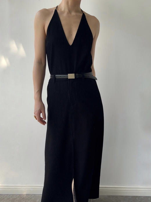 Semplicita｜Z20  前中开叉半身长裙  [ 黑条 ] 商品图0