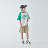 蓝汽水2025夏季新款亲子男童条纹拼接短袖复古时髦全棉T恤 商品缩略图4