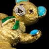 独角鹿西洋古董 1960年代法国出品18K黄金镶嵌绿松石红宝石祖母绿及钻石小熊造型胸针 商品缩略图4