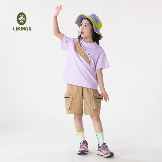 力丼田儿童户外森林系列 撞色短袖T恤绿色 UPF50+凉感抑菌 L2431S005CAGN 商品图4