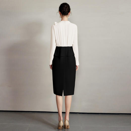 IWY/春秋黑白拼色气质通勤法式衬衫连衣裙女商务面试工作服套裙时尚绑带正装Q1263 商品图4