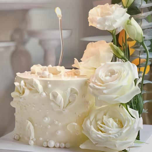 『洁白无瑕』浪漫桔梗鲜花女士生日蛋糕 商品图0