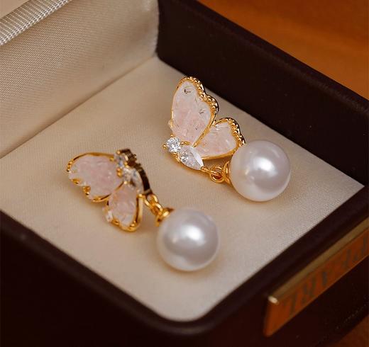 自留翩翩起舞水晶蝴蝶925银脱敏珍珠耳环 商品图12