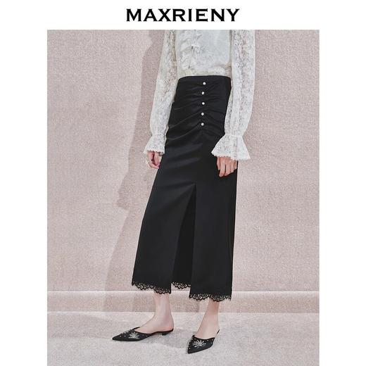MAXRIENY2024复古浪漫感开叉蕾丝缎面半裙约会小裙子包臀半身裙(货号:MF85SK757) 商品图2