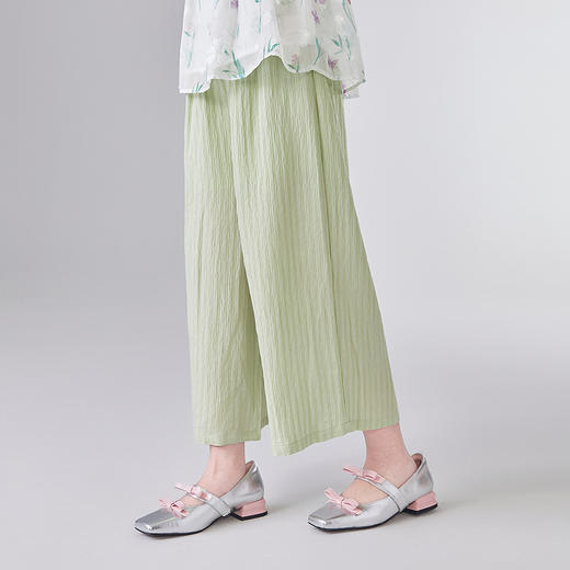 笛莎Deesha 童装女童裤子2025夏新款女童条纹肌理阔腿裤 商品图1