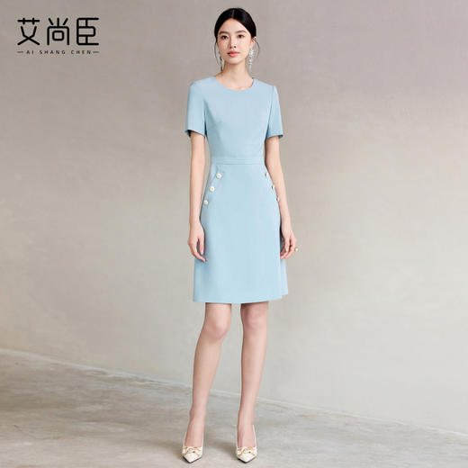 蓝色通勤连衣裙女2024新款设计感上镜职业主持人正装裙 商品图5