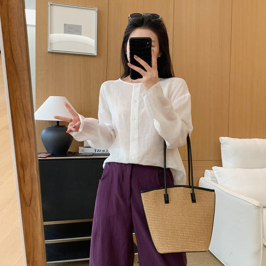 清茶小衫！2025夏日轻氧感苎麻贝壳扣圆领衬衫宽松轻薄衬衣女款！ 商品图7