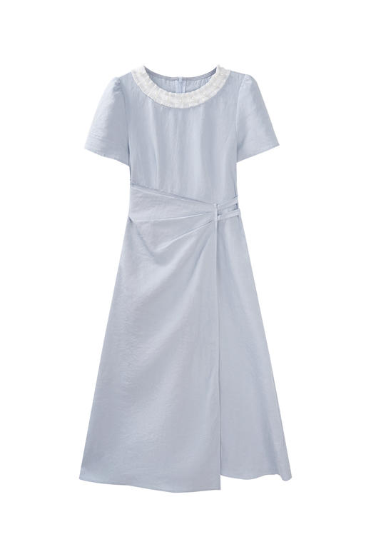 鹿向南「氧气奶蓝」法式气质短袖连衣裙女夏季收腰蓝色长款裙子潮 商品图2