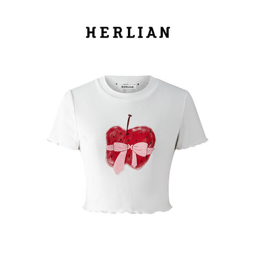 HerlianHerlian2025年春夏新品苹果蝴蝶结图案修身短款T恤 商品图4