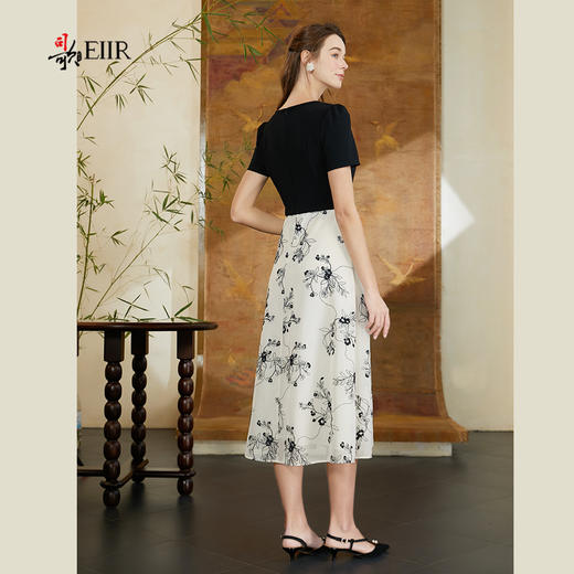 司歌v领短袖连衣裙刺绣显瘦拼接假两件A911006X 商品图3