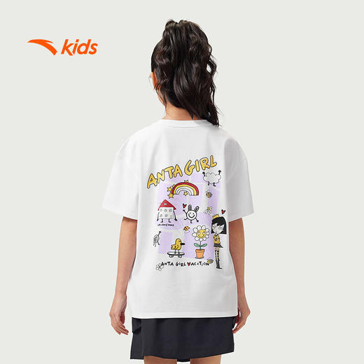 安踏儿童短袖T恤女大童2025夏透气潮流系列针织短袖衫362528110 商品图1