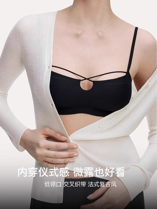 【ubras法式复古交叉织带背勾文胸A-C杯】  ✅交叉织带搭配方形低胸平领，凸显法式优雅的小性感 ✅隐形U型后背，清凉性感，更大露肤面，好搭露背装 商品图3
