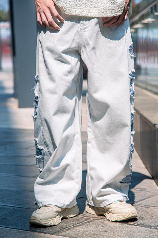 S519131778破洞直筒牛仔裤 商品图0