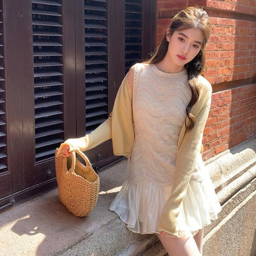 西遇法式拼接连衣裙女夏季新款旅游度假风白色无袖背心裙子SS050566/SS050567 商品图4