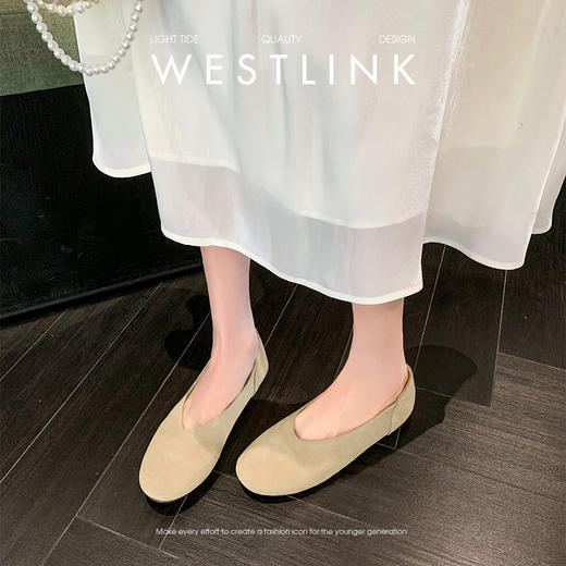 西遇浅口单鞋女新款春夏法式奶奶鞋一脚蹬软底红色圆头平底鞋V0156618 商品图3