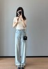 春夏新款特调海灰蓝烫钻蕾丝高腰显腿长四面弹莱赛尔牛仔裤 商品缩略图1