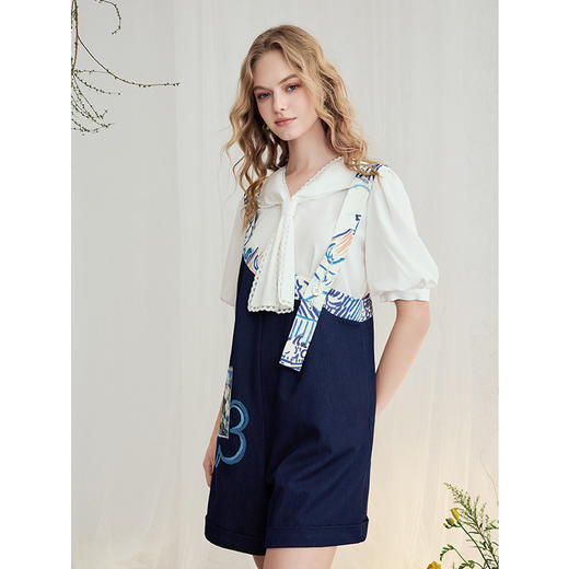 两三事梵高文艺星野画隅2025夏新款印花贴布绣不对称背带裤女宽松 商品图3