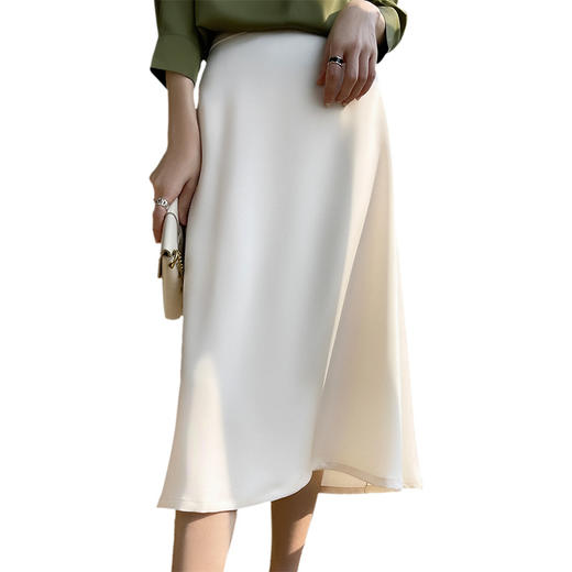春季新款白色冰丝半身裙女士高腰伞裙宽松大码半身裙女2025女装夏卡其色裙子百搭裙 商品图4