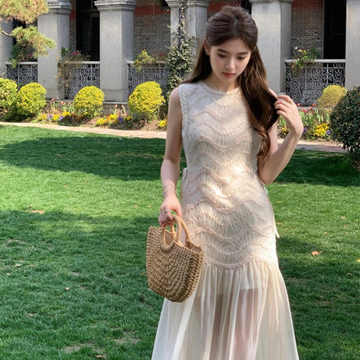 西遇法式拼接连衣裙女夏季新款旅游度假风白色无袖背心裙子SS050566/SS050567 商品图3