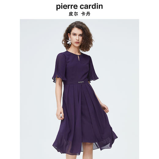 皮尔卡丹女装夏季新款时尚百褶花苞袖连衣裙P4243D4040Z0 商品图3