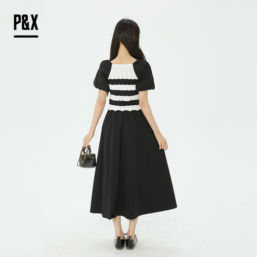 P&X设计师女装 黑白条纹撞色分式套装连衣长裙 825214081 黑色 商品图4
