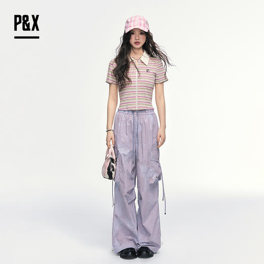 P&X设计师女装 美式抽绳工装梭织休闲长裤宽松显瘦825209215 紫色 商品图3