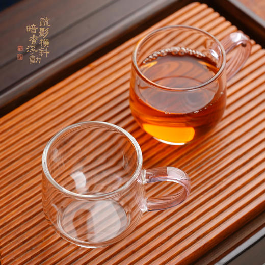 暗香疏影水月杯/玻璃茶杯手把品茗杯品杯2入 商品图2