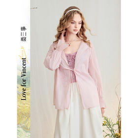 两三事梵高文艺霞云游踪2025夏季新款小清新印花绑带粉色防晒衫女