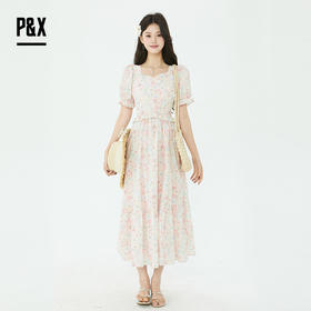 P&X设计师2025夏季新款田园风法式碎花连衣长裙825208181 花色