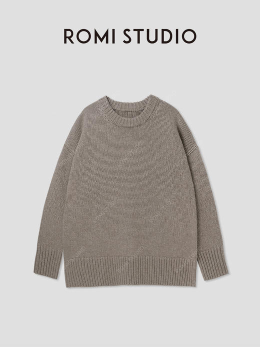 ROMI STUDIO“经典回归”腔调穿搭羊毛混纺圆领浅驼色毛衣23AWWM285 商品图1
