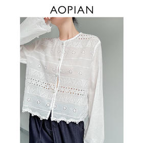 奥篇古法镂空绣+100棉 白色仙仙衫 小宽版刺绣衬衫