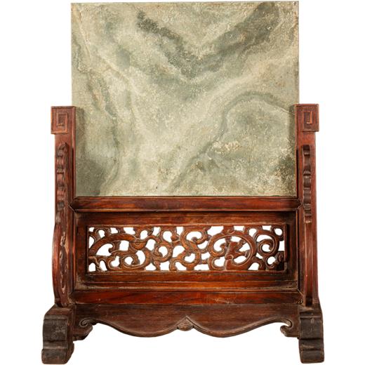 清早期 黄花梨镶绿石透雕螭龙纹插屏 商品图5