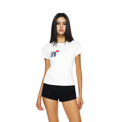 FDR官方店 爱心印花修身短袖t恤女辣妹显瘦体恤上衣 商品图1