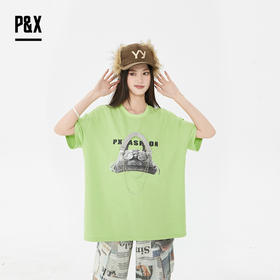 P&X设计师2025夏季圆领休闲街头潮流印花T恤825202251 绿色