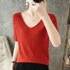 冰丝短袖T恤女2025春夏新款洋气宽松显瘦纯色百搭薄款V领针织上衣 商品缩略图1
